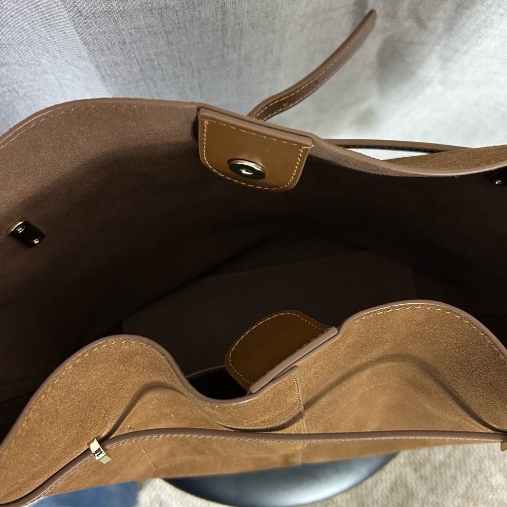 Verafied Toffee Genuine Suede Belted Tote Bag - Picture 7 of 14